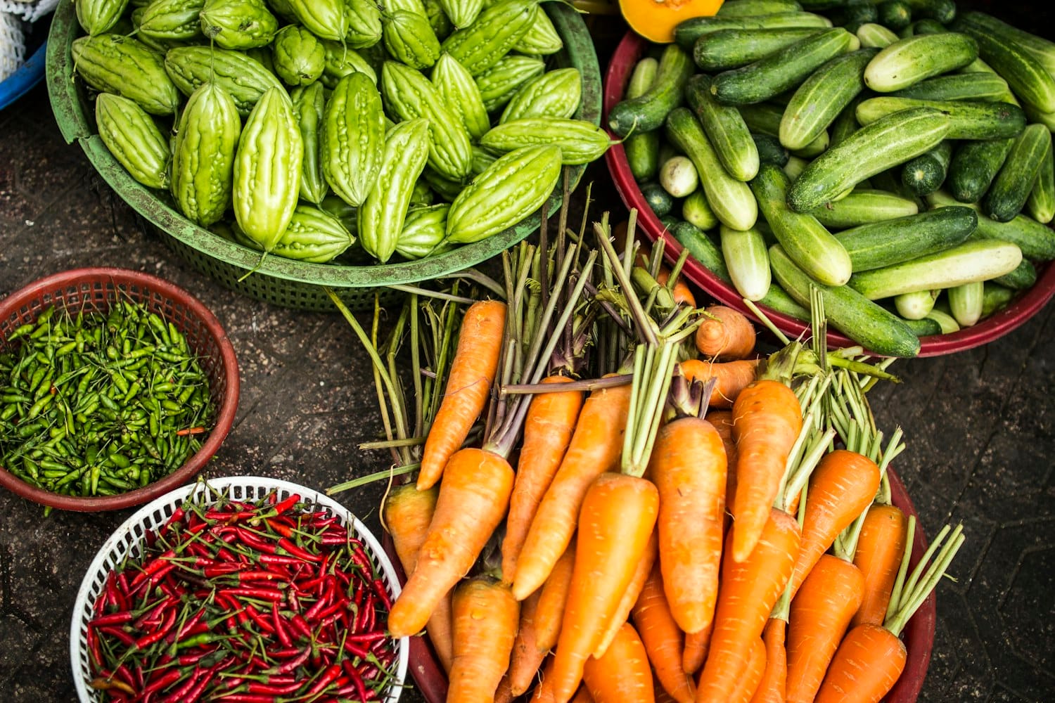 Fresh vegetables arranged for market